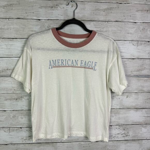 American Eagle Ringer Crew Neck Tee Shirt Size Medium - Picture 1 of 3